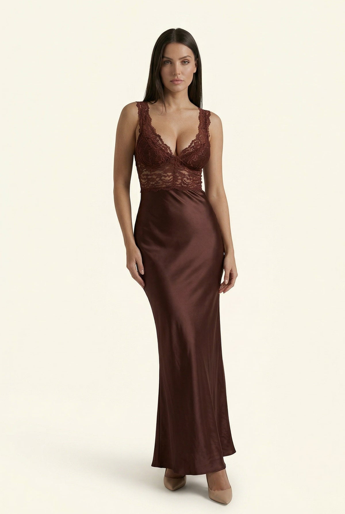 francesca brown dress Lace-Trim Gown – Sorella Atelier Alice & Olivia - Midi length Sizing deep purple prom dresses Size:42FR - 14UK - 10US